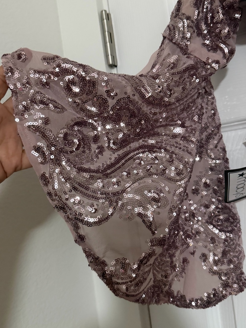 Embellished Blush Sequin Long Sleeve Dress - Picture 4 of 6